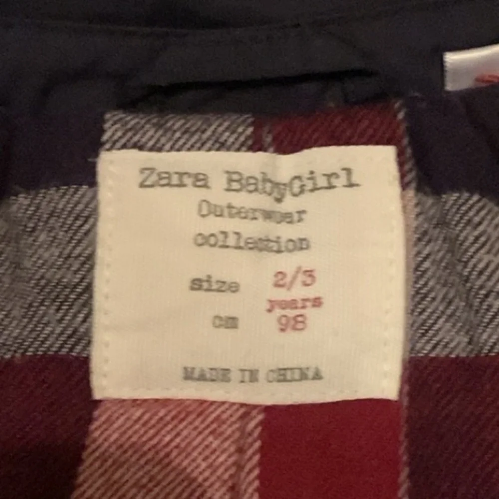 Zara BabyGirl Collection Blue Red Plaid Fleece Lined Hood Coat Pockets Size 2/3